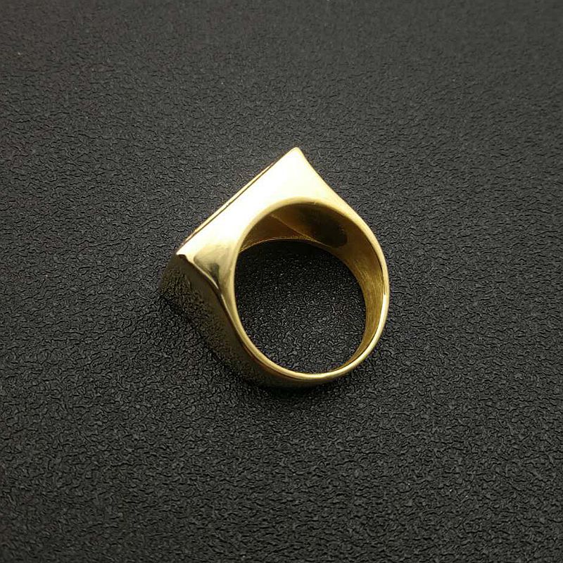 Hiphop vierkante roestvrijstalen gieten heren gladde ring 18k echt vergulde sieraden