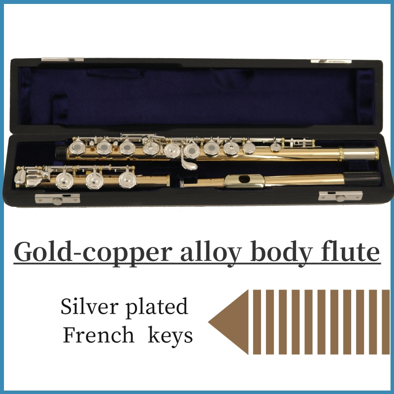 High-end franska silverpläterade nycklar 85Gold Copper Alloy Material C Flute With Box