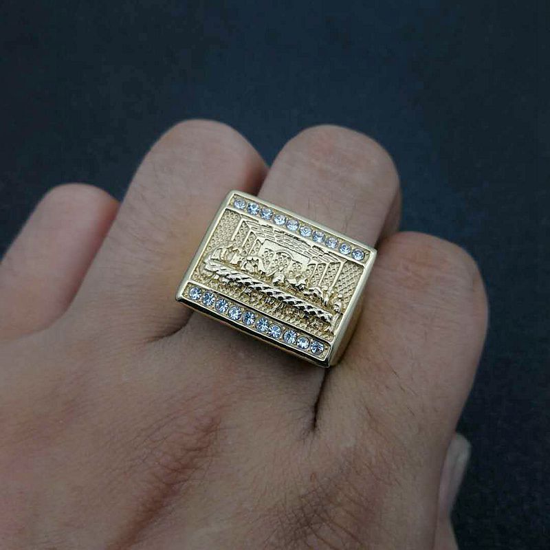 Hiphop vierkante roestvrijstalen gieten heren gladde ring 18k echt vergulde sieraden