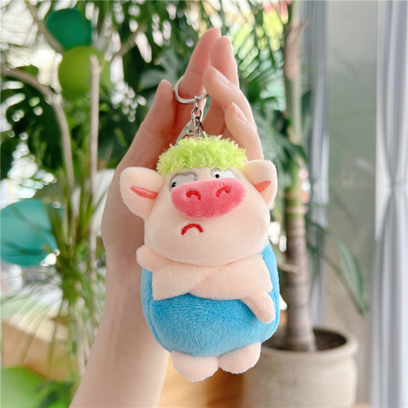 Mignon cochon tombé cheveux verts cochon en peluche petit cochon poupée voiture porte-clés Bookbag sac suspendu mâle et femelle Couple accessoires suspendus