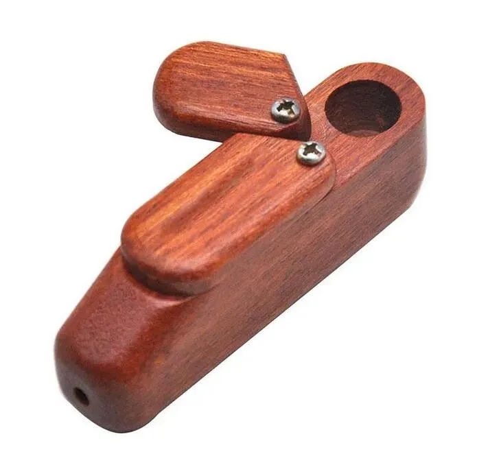 UPS Portable Herb Tubi fumare in legno con coperchio girevole Scatola di immagazzinaggio Creativo Mini copertura pieghevole Pipa fumo in legno Bong Portasigarette tabacco