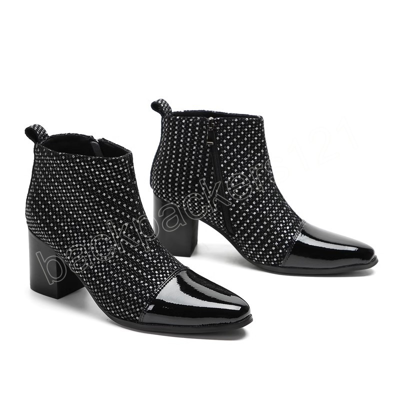 Mode Handgemaakte Italiaanse Kleding Laarzen Mannen Polka Dot Echt Leer Hoge Hakken Cowboy Laarzen Schoenen Man Sapatos Social