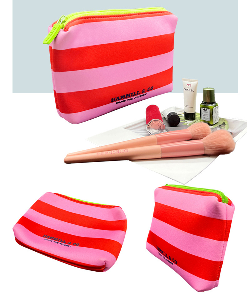 DHLCosmetic Case Women Neoprene Red Striped Large Capacity Waterproof Protable Breathable Storage Bag
