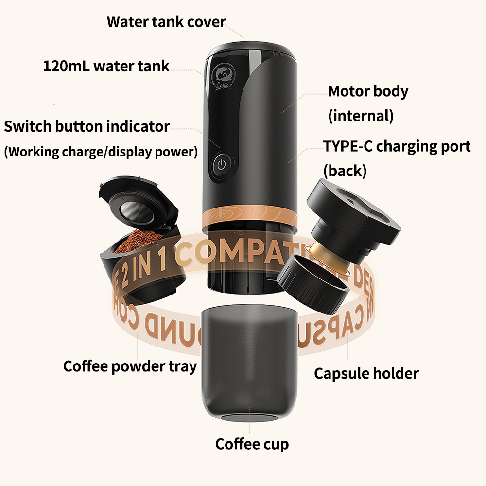 Portable Electric Italian Capsule Coffee Machine USB Rechargeable Automatic Espresso Cup Hot and Cold Extraction Coffee Maker