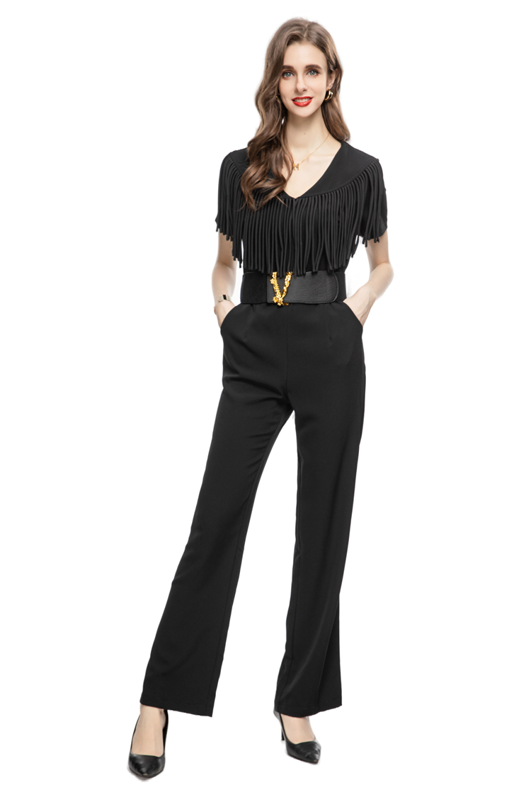 Dames Runway Jumpsuits Rompertjes Sexy V-hals Korte mouwen Kwastjes Detaillering High Street Fashion Designer Broeken