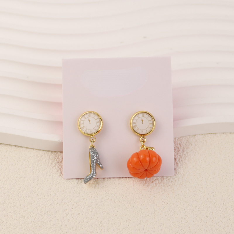 Boucles d'oreilles pendantes et lustre créatives en cristal de citrouille pour femmes, horloge, boucles d'oreilles de Niche en émail