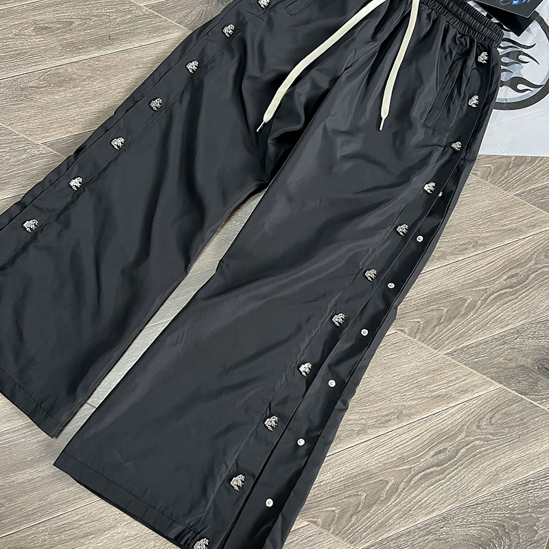 Real Pics Nylon Pans With Straight Loose Button High Street 1 Black Pants And Sweatpants