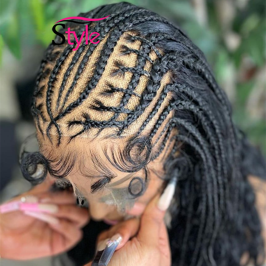 180Density brasilianische lockige Spitze-Front-Perücke 360 Lace Box Braid Perücke afrikanische synthetische geflochtene Perücken für Frauen mit Babyhaar