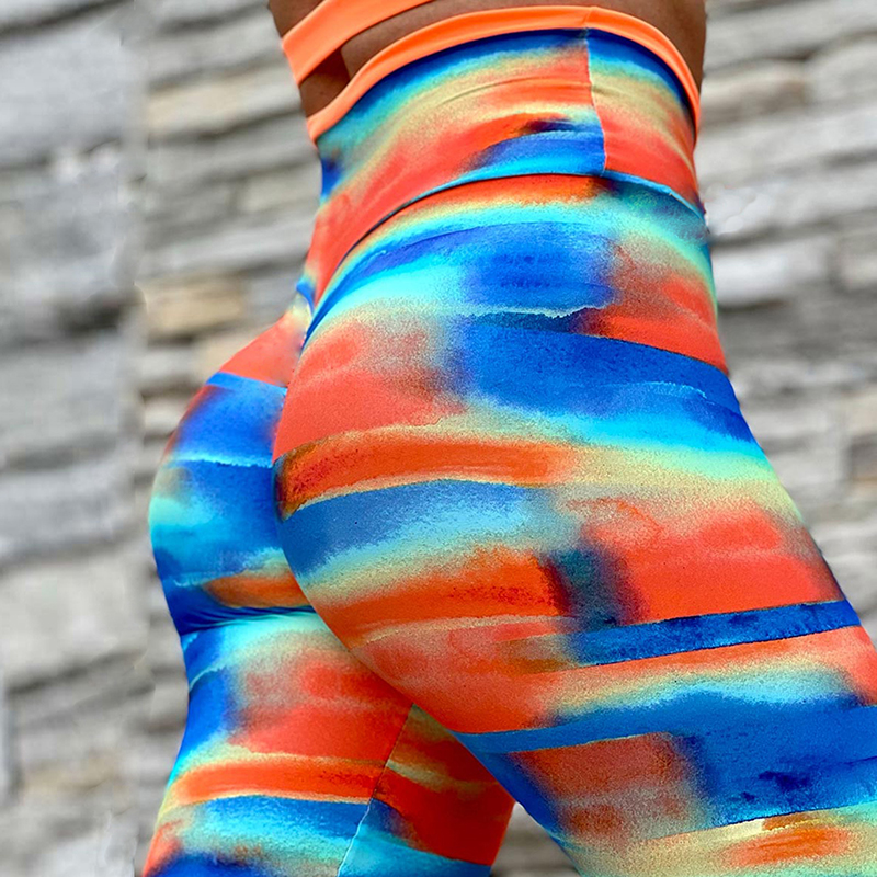 Rainbow Tie Dyeing Print Push Up Sport Leggins Gym Workout Leggings Mujeres Fitness Scrunch Cintura alta Running Yoga Pantalones Pantalones elásticos Drop Ship