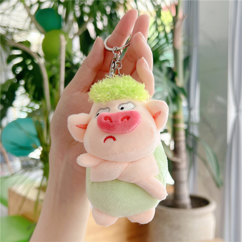 Mignon cochon tombé cheveux verts cochon en peluche petit cochon poupée voiture porte-clés Bookbag sac suspendu mâle et femelle Couple accessoires suspendus