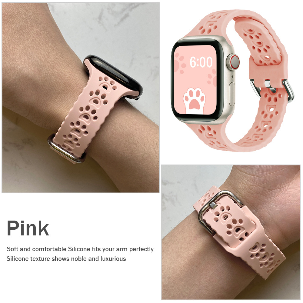 Hollow-Carved Dog's Paw Silicone for Apple Watch Bands Series Ultra 9 8 7 6 5 4 3 2 1 38mm 40mm 41mm 42mm 44mm 45mm 49mm Watch Straps