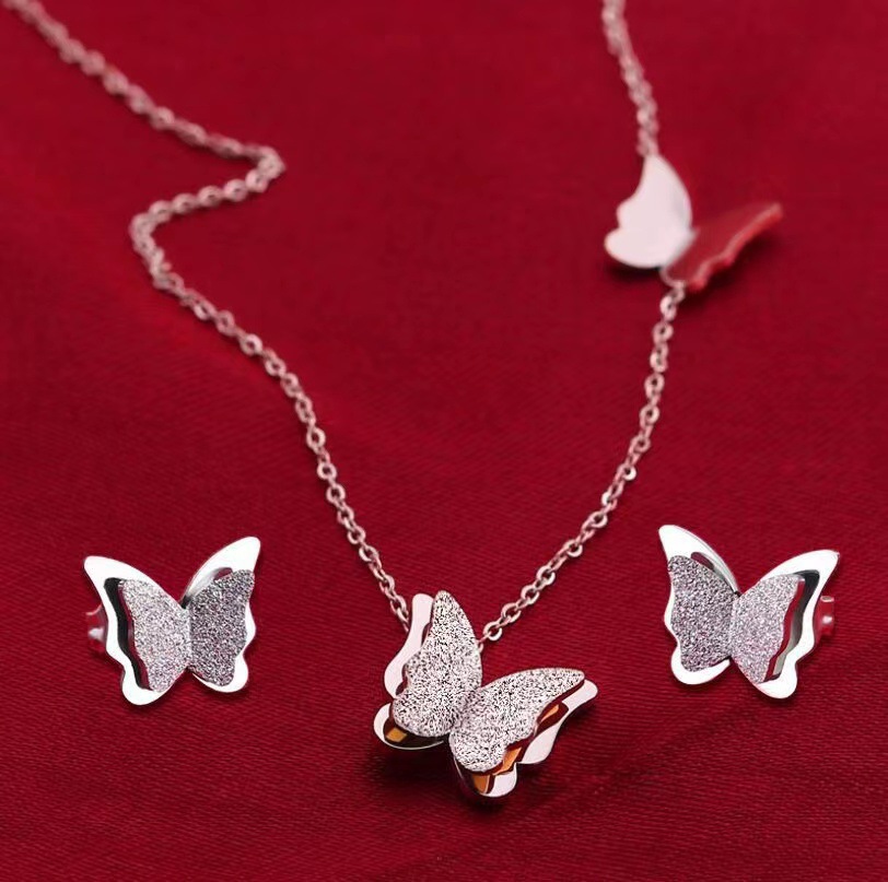 Elegant Real 18K Gold Plated Butterfly Necklace Earrings Jewelry Set for Women Animal Jewelry Set Bride Wedding Jewelry Gift Top Quality Drop Ship