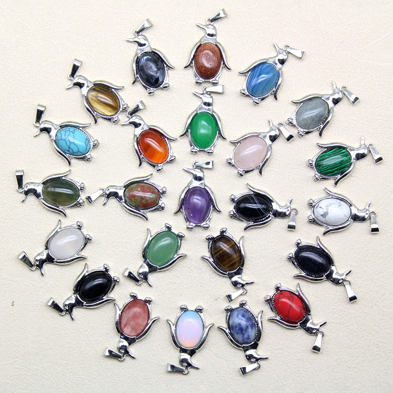 34x23mm penguin corving crystal stone stone tiger eye green aventurine Rose Quartz agate animal charms diy alclaces accessories