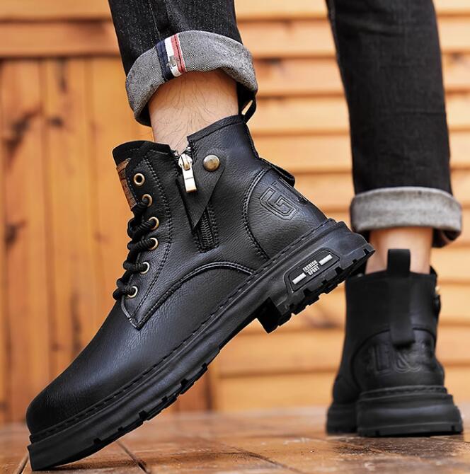 Men Designer Combat Combat Boot Platform Vintage Brown Casual Martin Booties Designer Lace-Up Zip Low Heel Rubber Offole Boots Outdoor Work Boots