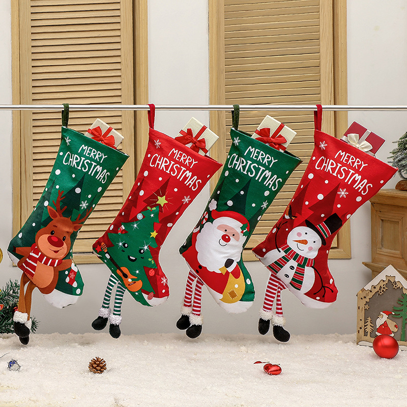 Christmas Stocking Gift Bags Santa Claus Ornament Long Leg Fireplace Hanging Candy Bag For Family Decorations Xmas Tree For Kids Family Home Decor