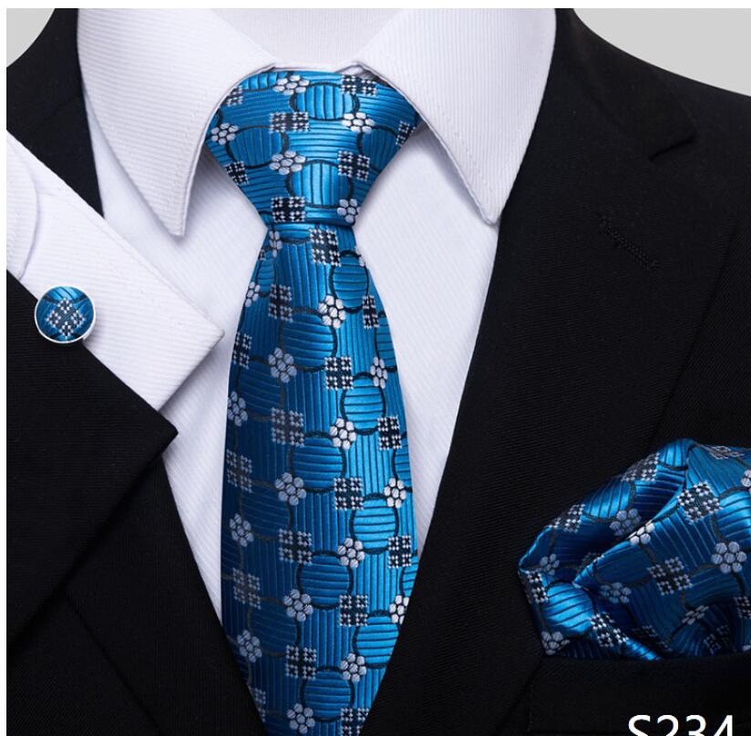 Cravatte da uomo Set di cravatte casual Set di gemelli Hanky da uomo di alta qualità con collo in dacron