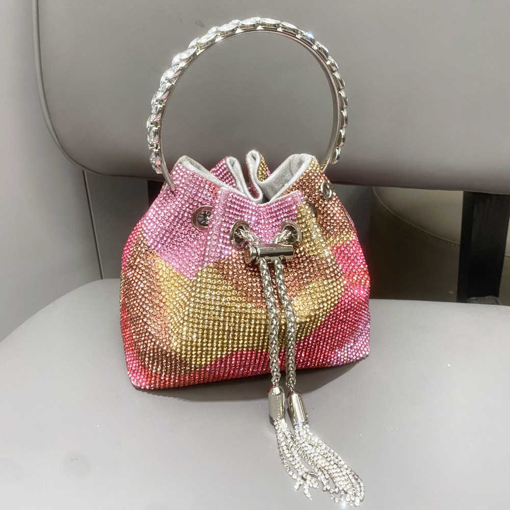 Bolsa feminina portátil brilhante colorido diamante noite saco incrustado com diamante feminino artesanal água diamante balde saco 230926