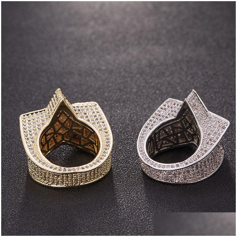 Cluster Rings Men Fashion Copper Gold Sier Iced Out Star Ring High Quality Cz Stone Shape Jewelry Drop Delivery Dhgf8