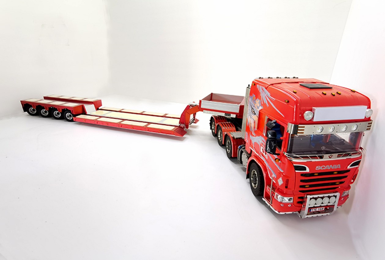 JDM-159 Mud Head Trailer For Tamiya 1/14 Detachable Gooseneck Trailer Low Plate For Rc Truck Trailer Tipper For Scania