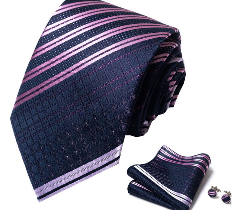 Mens Ties Casual Tie Set Neck dacron High Quality Men Hanky Cufflinks Set