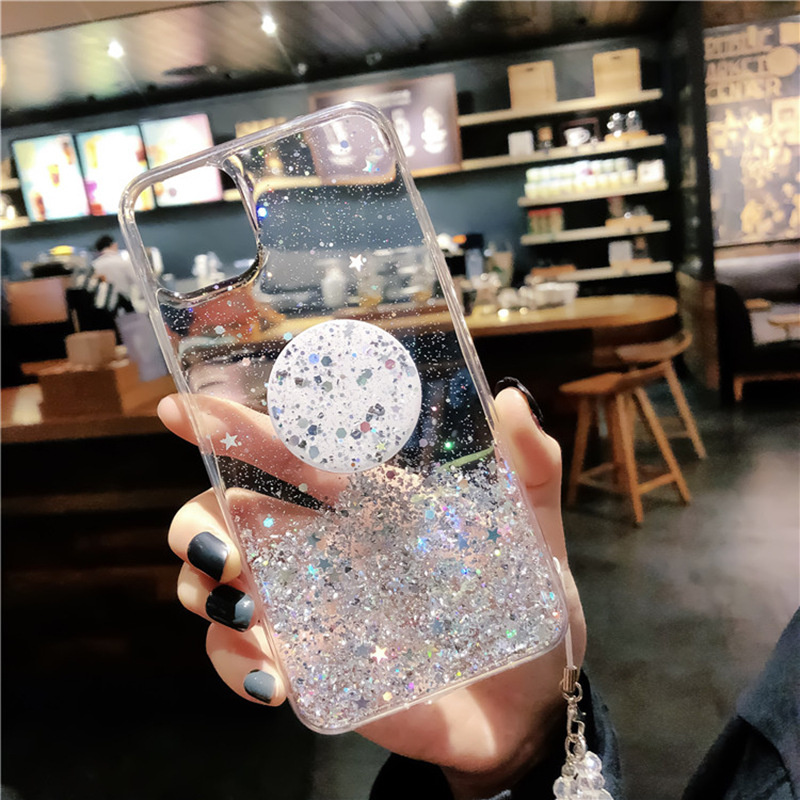 Hot Sale Glitter Powder Bling Mobile Phone Case Holder Socket Back Cover for iPhone and Samsung