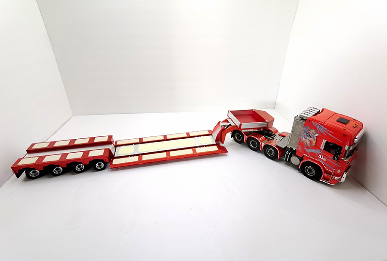 JDM-159 MUD HEAD TRAILER لـ TAMIYA 1/14 قابلة للفصل GOOSENECK TRAILER LOW PLATE لـ RC Truck Trailer Tipper for Scania