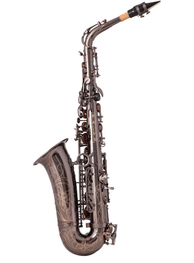 Mib sassofono contralto Sax Ottone laccato Nichel nero 802 Tipo di chiave Strumento a fiato con custodia imbottita Guanti Panno la pulizia