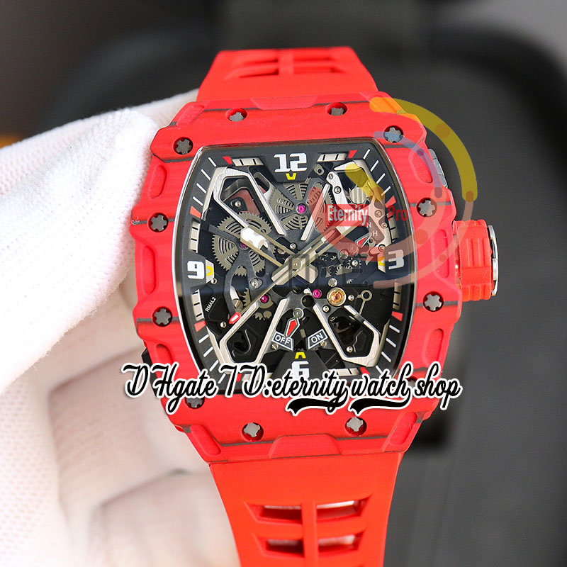 RRF 35-03 Senaste versionen Japan Miyota NH Automatiska män Titta på Red Ntpt Carbon Fiber Case Skeleton Dial Red Rubber Strap Sport Super Edition Eternity Wristwatches