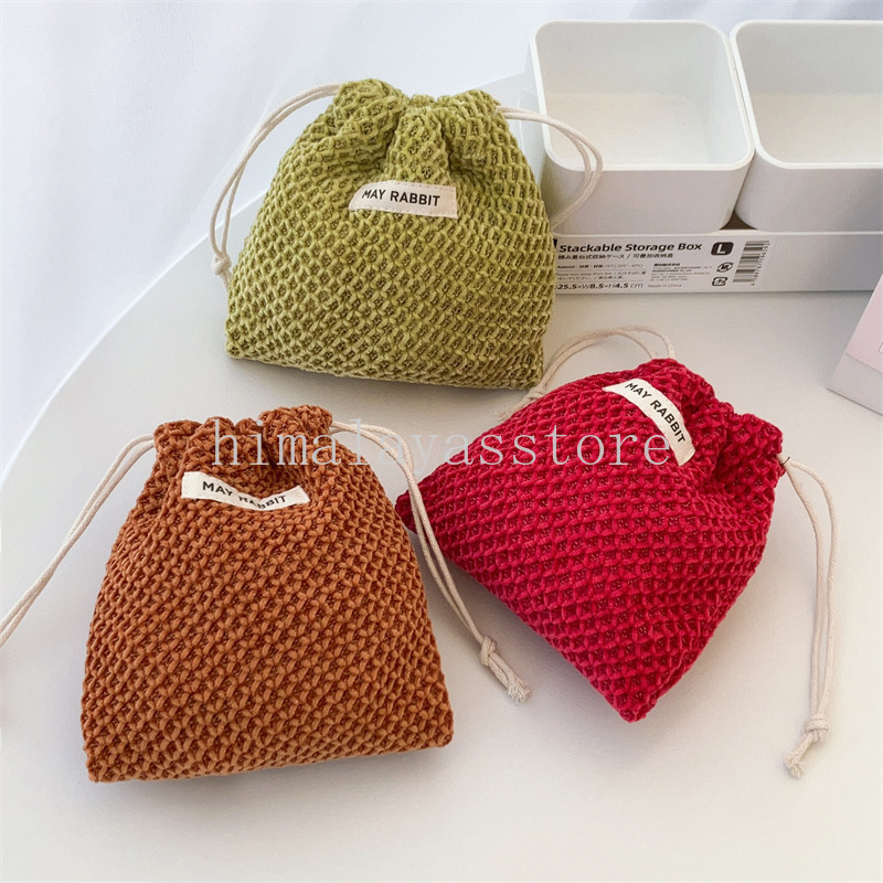Solid Color Jacquard Drawstring Bag Finishing Storage Pouch Cute Makeup Bag Christmas Gift Candy Jewelry Organizer Bags 14x16cm