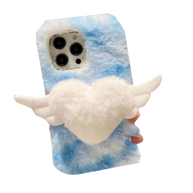 3D Wings Love Heart Capas de cabelo de coelho genuíno para iPhone 15 Pro Max 14 13 12 11 XR XS X 8 7 Plus Soft TPU fofo fofo fofo pele cromada capa traseira para celular