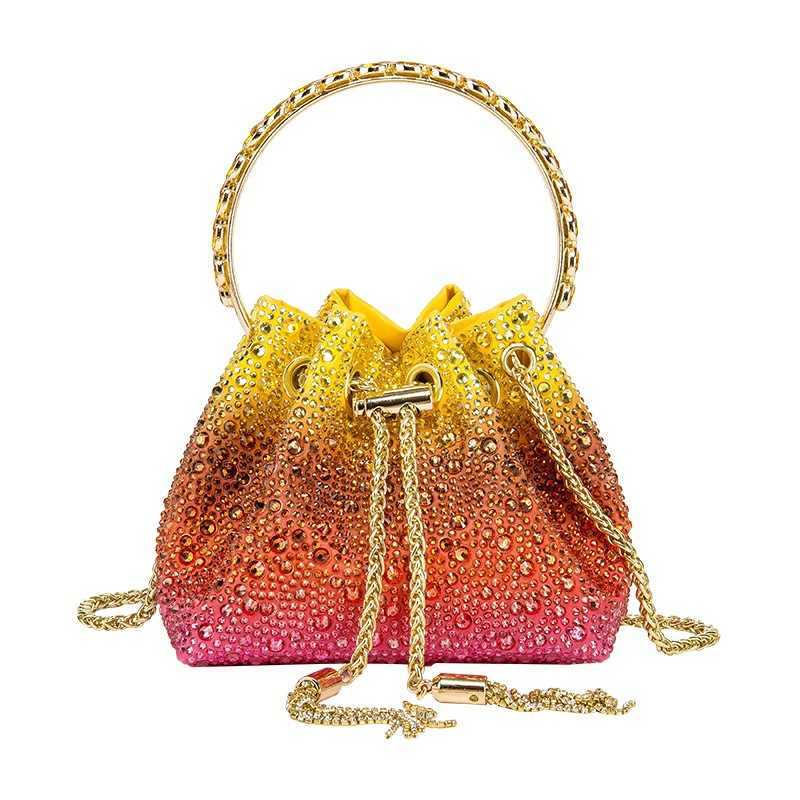 Kvinnors handväska med diamantkristall hinkväska, metallringväska, vulkanisk stenfärgväska, sprayfärgväska 230926