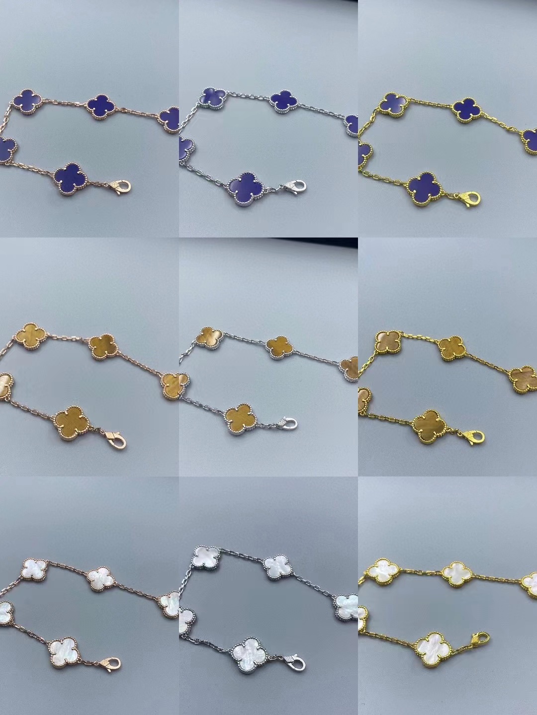 Love Clover Bracelet à breloques de créateur pour femmes et filles en or 18 carats, chaîne à maillons à 5 fleurs et feuilles de 15 mm, luxe en nacre blanche, bracelet élégant, bijoux