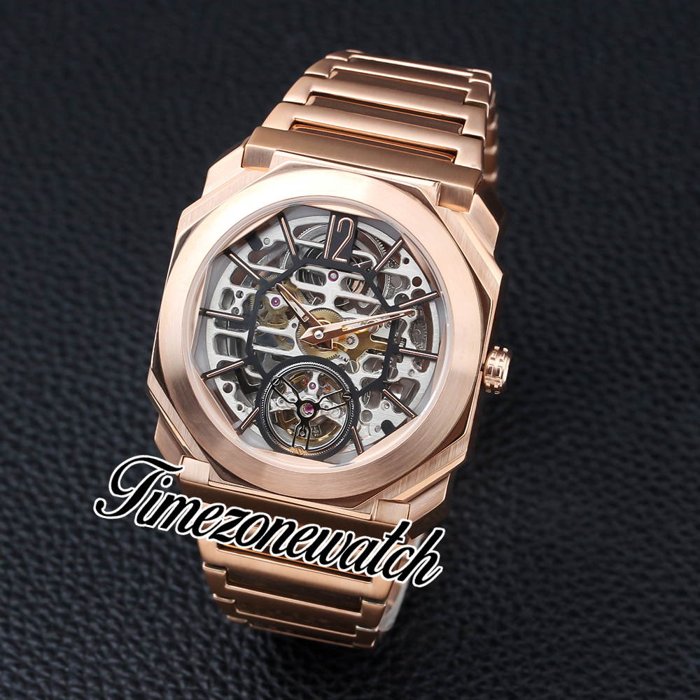 Nuovo OCTO Finissimo 102946 orologio automatico da uomo quadrante scheletrato 103126 42mm cassa in acciaio oro giallo 18 carati bracciale da uomo orologi sportivi TWBV Timezonewatch Z07c