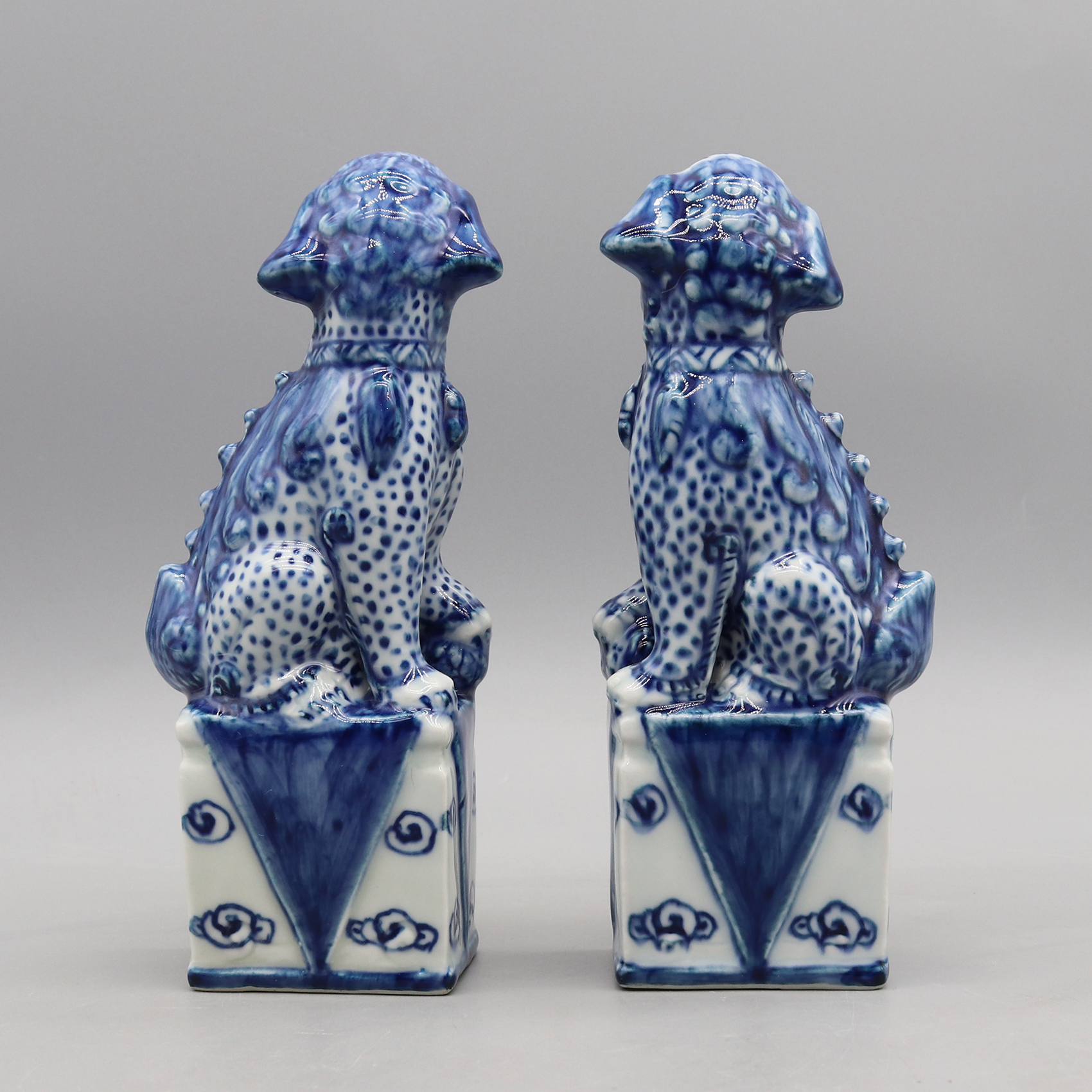 青と白のセラミックフー犬、フー犬、仏犬、収集可能なガーディアンライオン、セラミック彫刻、家の装飾