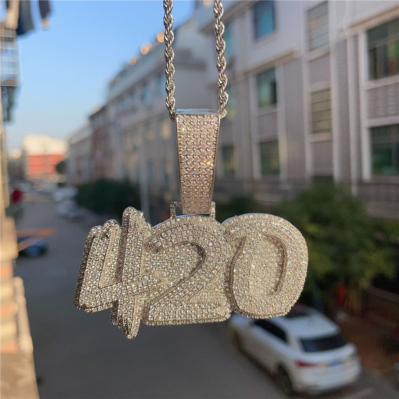 Ciondolo Ice Out CZ da uomo con lettera personalizzata con nome Baguette, collana con ciondolo ghiacciato, catena cubana di Miami