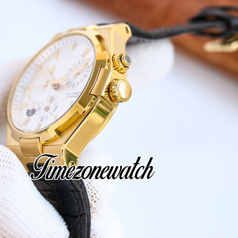 TWF Overseas Dual Time 47450 A1222 Orologio automatico da uomo in oro giallo 18 carati Riserva di carica quadrante bianco Bracciale in acciaio inossidabile Super Edition Orologi E171A