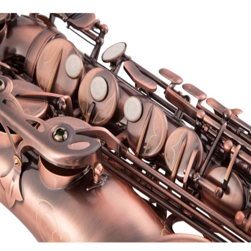 Saxophone Alto Eb courbé en Bronze rouge de haute qualité, Instrument à vent à motif sculpté avec étui de transport