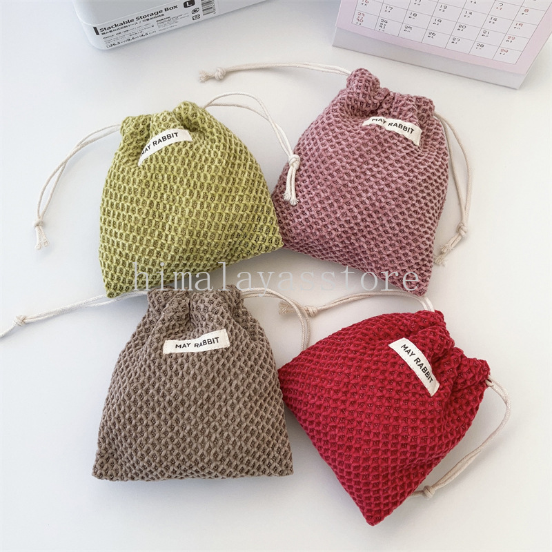 Solid Color Jacquard Drawstring Bag Finishing Storage Pouch Cute Makeup Bag Christmas Gift Candy Jewelry Organizer Bags 14x16cm