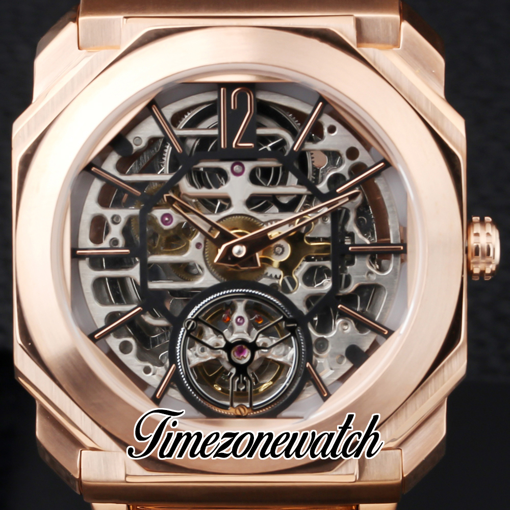 Nuovo OCTO Finissimo 102946 orologio automatico da uomo quadrante scheletrato 103126 42mm cassa in acciaio oro giallo 18 carati bracciale da uomo orologi sportivi TWBV Timezonewatch Z07c