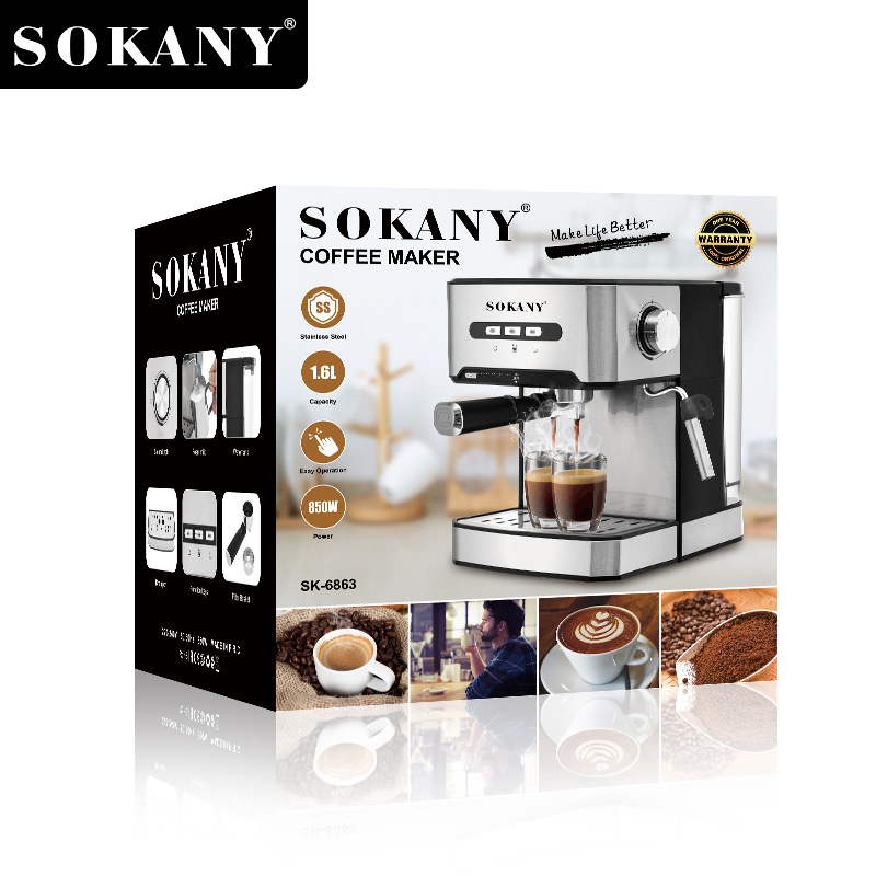 Máquina de café expresso 800w, pré-aquecimento instantâneo, cafeteira com espuma de leite, cappuccino, água quente, vapor para escritório doméstico