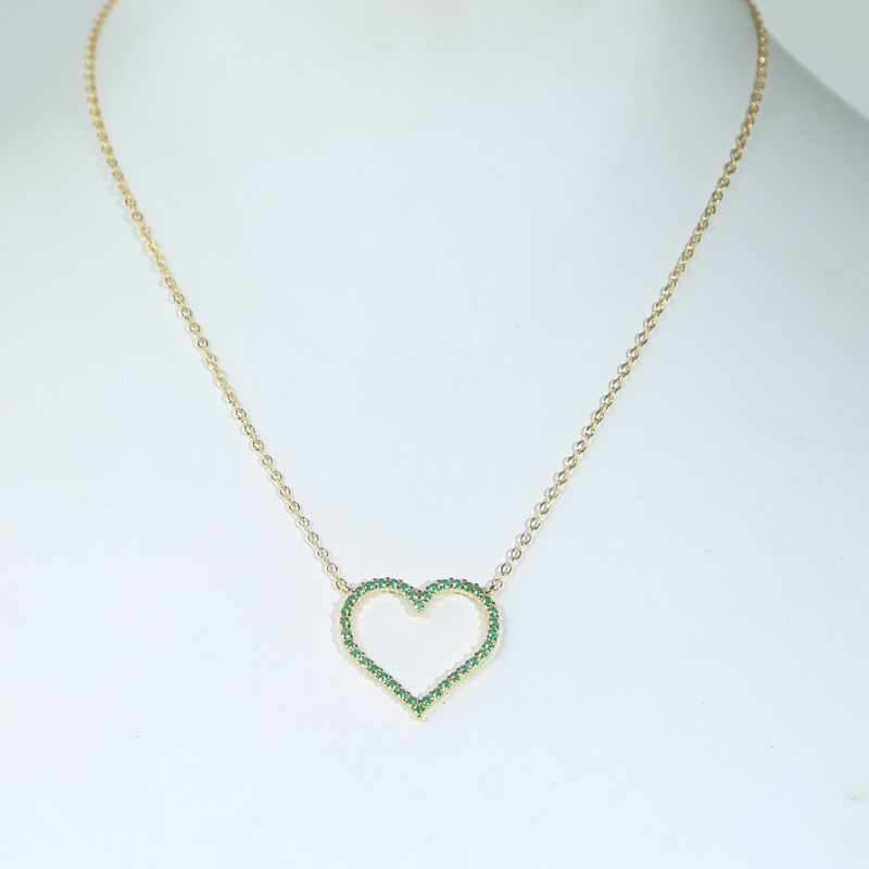 New Arrival Gold Plated Big Heart Love with Green Zircon Link Chain Choker Necklace Hip Hop Women Full Paved 5A Cubic Zirconia Valentine Day Gift Jewelry