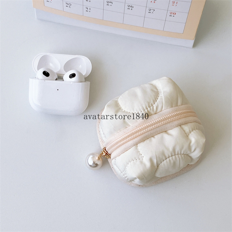 Cute Earphone Bag Pendant Mini Lipstick Storage Bag Fashion Coin Purse Multipurpose Student Wallet Square Beige Headphone Bags