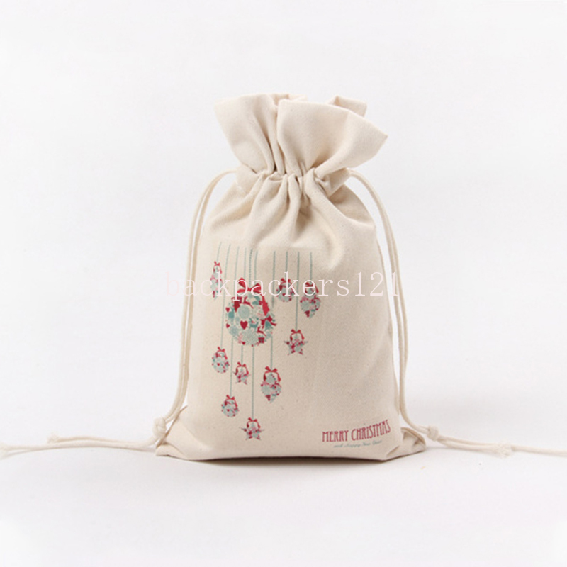 Christmas Drawstring Gift Bag Cute Santa Claus Snowflake Elk Canvas Reusable Storage Bags New Year Party Candy Pouch 16x23.5cm