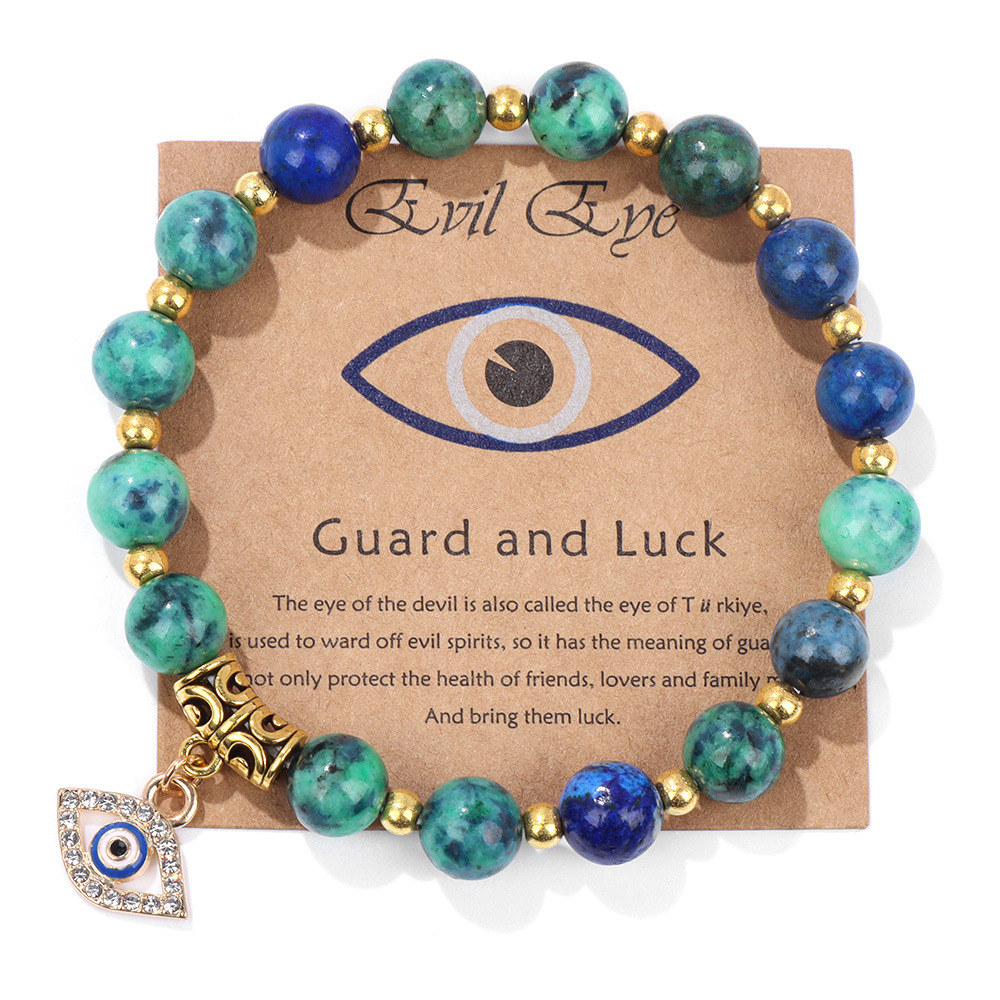 Glückliche türkische blaue Evil-Eye-Karte, 8 mm Fluorit-Sodalith-Steinperlen, handgefertigtes elastisches Armband für Männer und Frauen, Yoga, Reiki-Schmuck