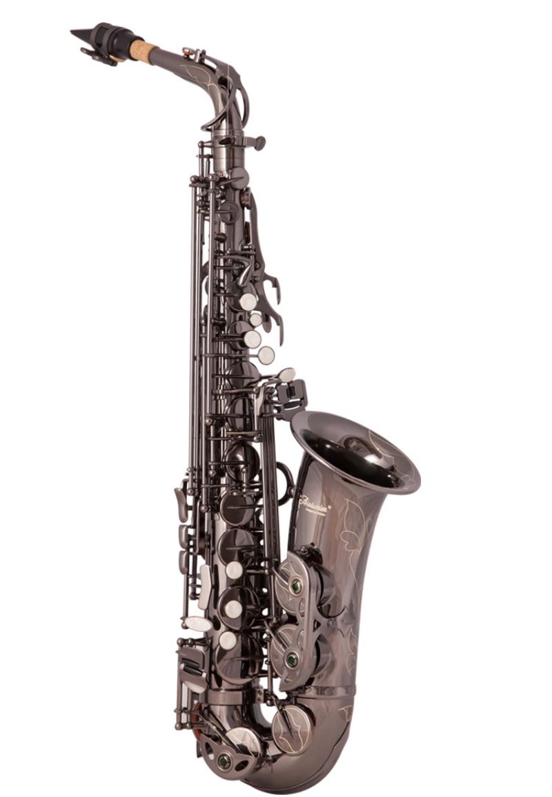 Mib sassofono contralto Sax Ottone laccato Nichel nero 802 Tipo di chiave Strumento a fiato con custodia imbottita Guanti Panno la pulizia