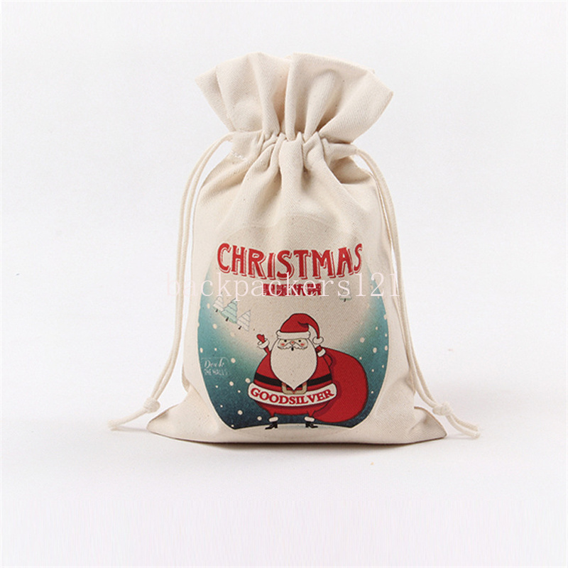 Saco de presente de cordão de natal bonito papai noel floco de neve elk lona sacos de armazenamento reutilizáveis festa de ano novo bolsa de doces 16x23.5cm