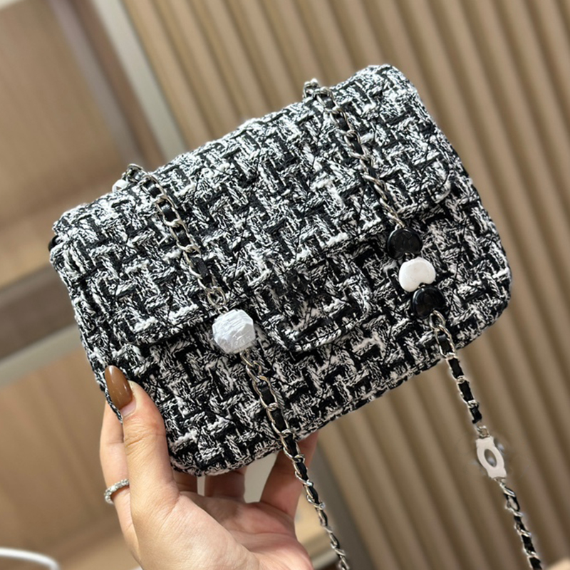 Designer klasyczny mini tweed crossbody torbra francuska luksusowa torba na ramię jesień zima nowa paryska podwójna litera Wysokiej jakości luksusowa torebka torebka klapa 17 cm