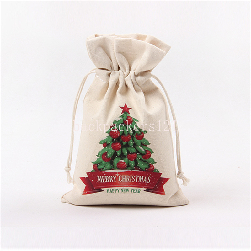 Saco de presente de cordão de natal bonito papai noel floco de neve elk lona sacos de armazenamento reutilizáveis festa de ano novo bolsa de doces 16x23.5cm