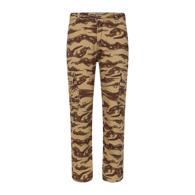 Designer Camo Straight Tube Loose Hole Fashion Am Men