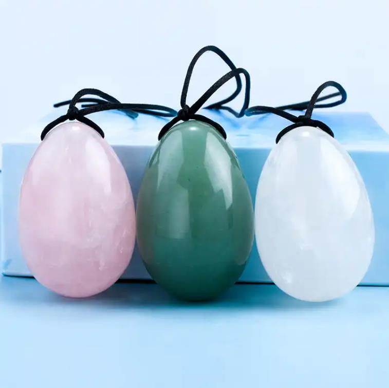 100% Natural Jade Yoni Eggs Massage Tool Set Drill Rose Quartz Yoni Egg Kegel Exercise Vaginal Muscle Training Massager Original Stone Crystal Egg